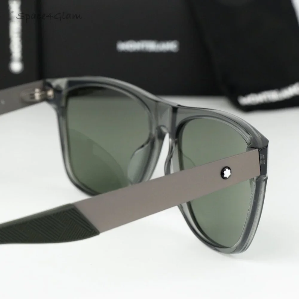 Montblanc Men Sunglasses Grey Ruthenium Green Square MB0298S 003 BRAND NEW